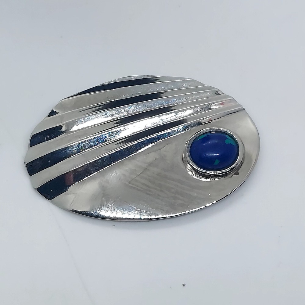 Vintage Silver Tone‎ Azurite Color Stone Brooch